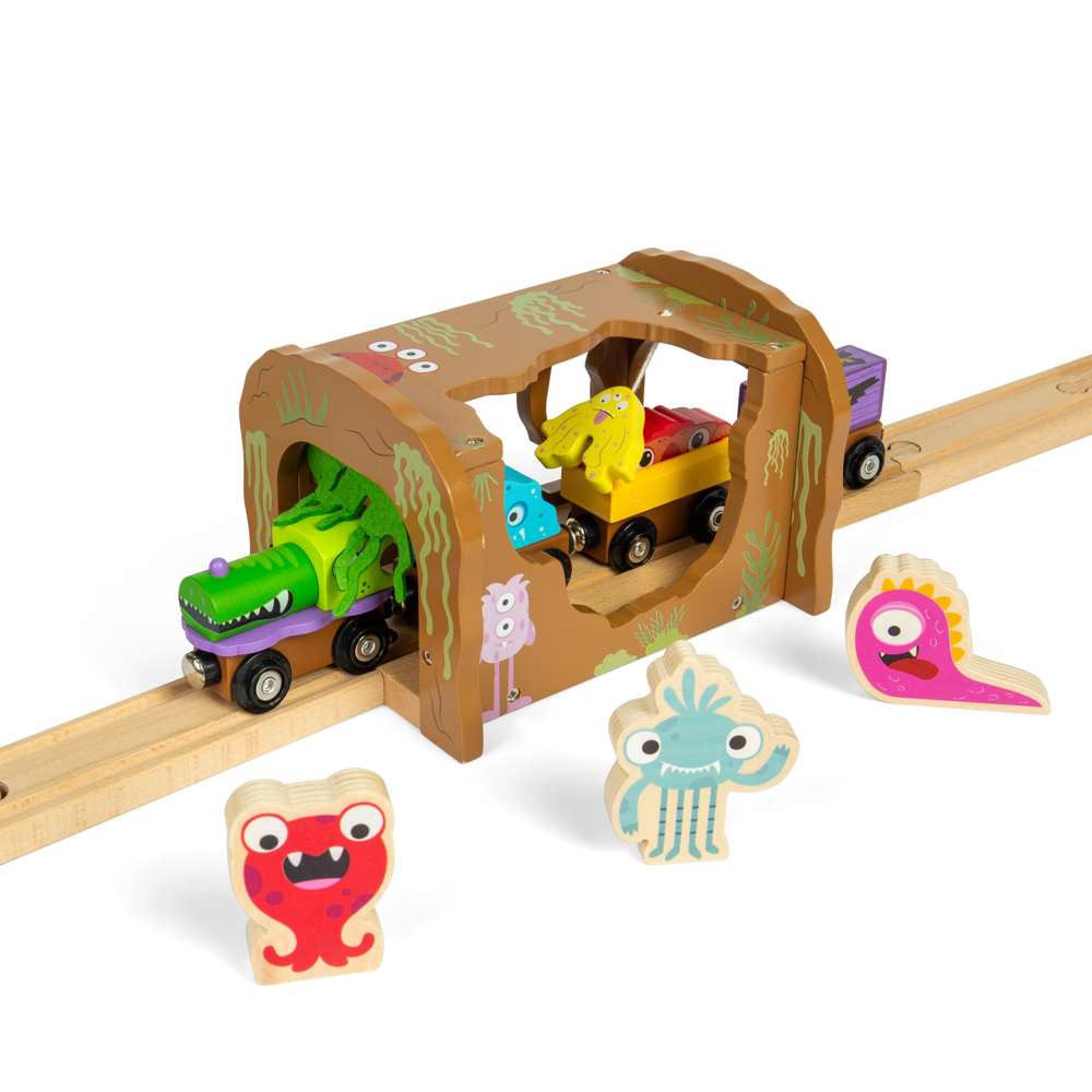 Monster Tunnel – Wooden Train Track Accessory for Kids, Fits Major Brands