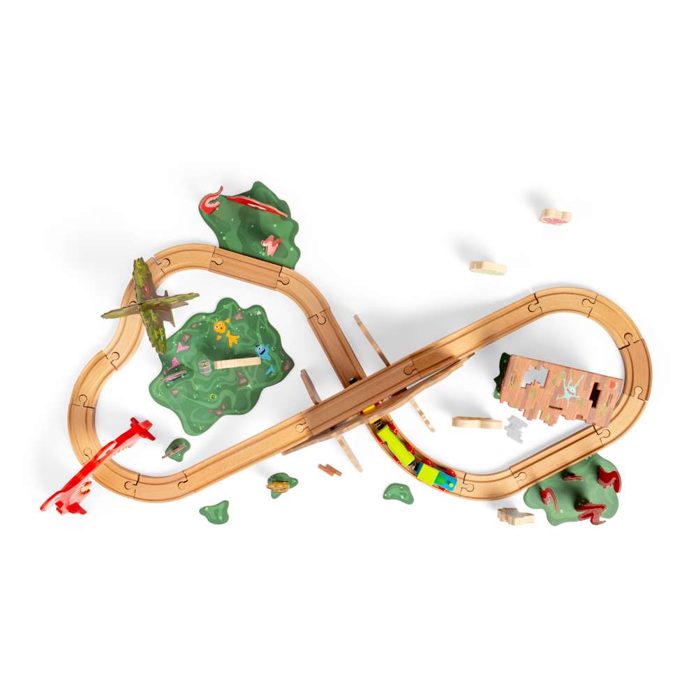 Monster Wooden Train Set for Kids with 50 Pieces and Accessories