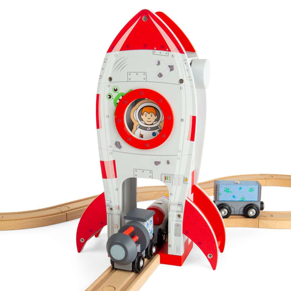 Wooden Rocket Ship - Space Toy for Wooden Train Sets & Railway Track