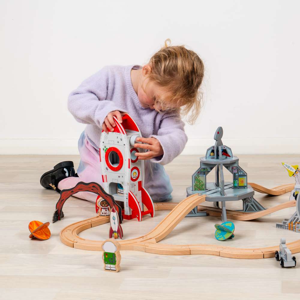 Wooden Rocket Ship - Space Toy for Wooden Train Sets & Railway Track