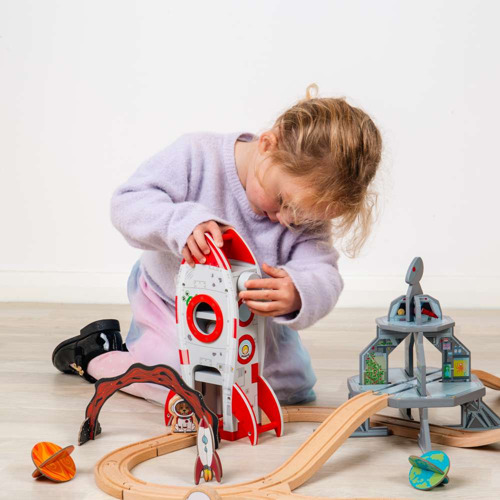Wooden Rocket Ship - Space Toy for Wooden Train Sets & Railway Track