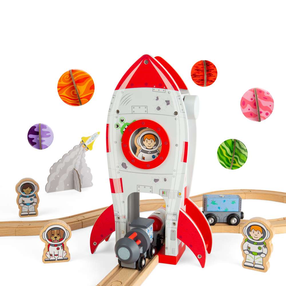 Wooden Rocket Ship - Space Toy for Wooden Train Sets & Railway Track