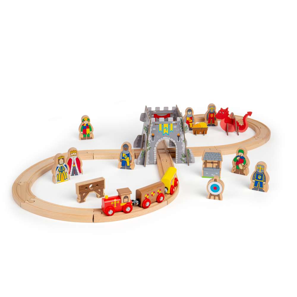 Bigjigs Toys Medieval Train Set - 33 Piece Wooden Railway Set