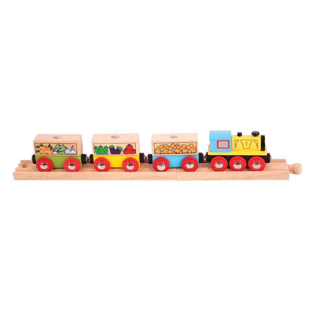 Fruit and Veg Wooden Train Set – Compatible with Major Railway Brands