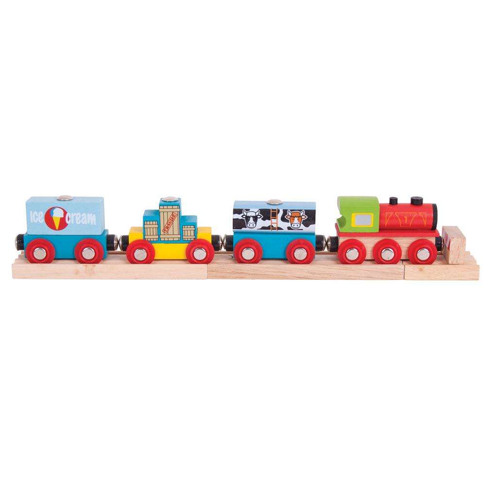 Wooden Goods Train with Detachable Loads – Compatible with Wooden Railways