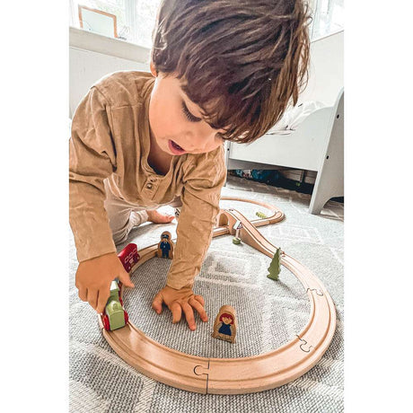 Figure of Eight Wooden Train Set for Kids with Track and Accessories