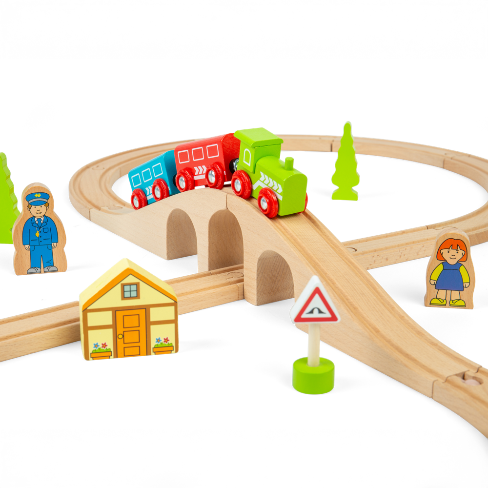 Figure of Eight Wooden Train Set for Kids with Track and Accessories