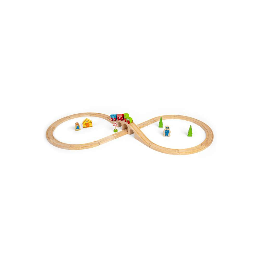 Figure of Eight Wooden Train Set for Kids with Track and Accessories