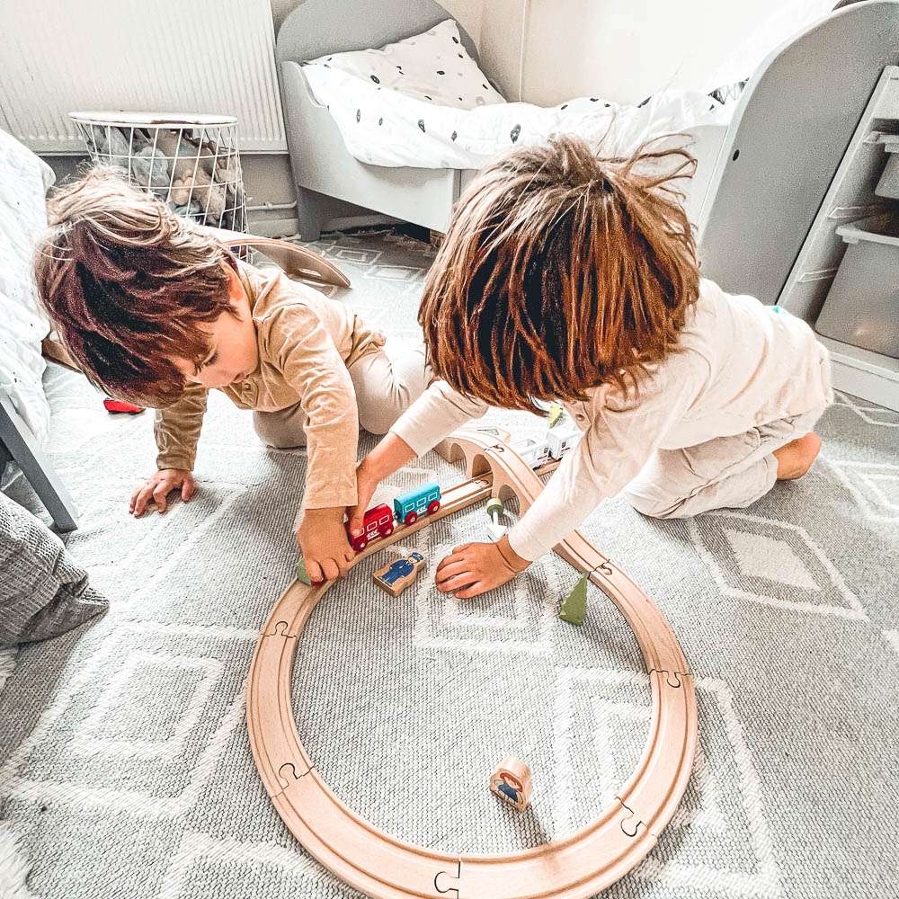 Figure of Eight Wooden Train Set for Kids with Track and Accessories