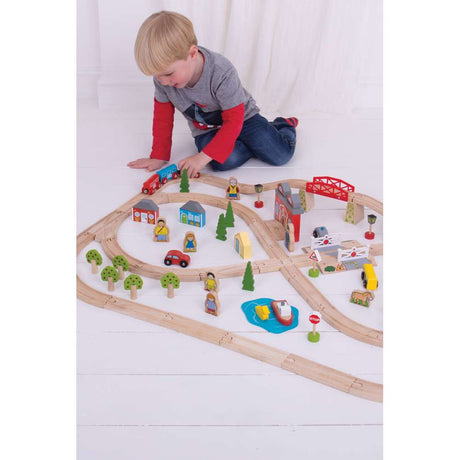 Town and Country Wooden Train Set for Kids with Accessories 91 Pieces