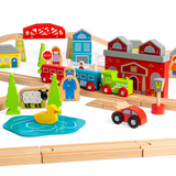 Town and Country Wooden Train Set for Kids with Accessories 91 Pieces