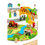 Wooden Road and Rail Train Set for Kids with 90 Pieces and Accessories