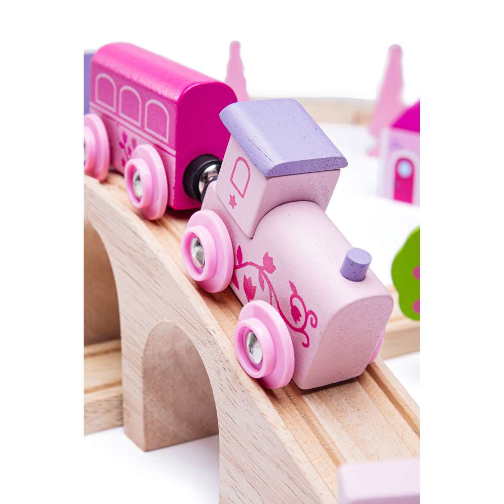 Fairy Town Wooden Train Set for Kids with 75 Pieces and Fairy Accessories