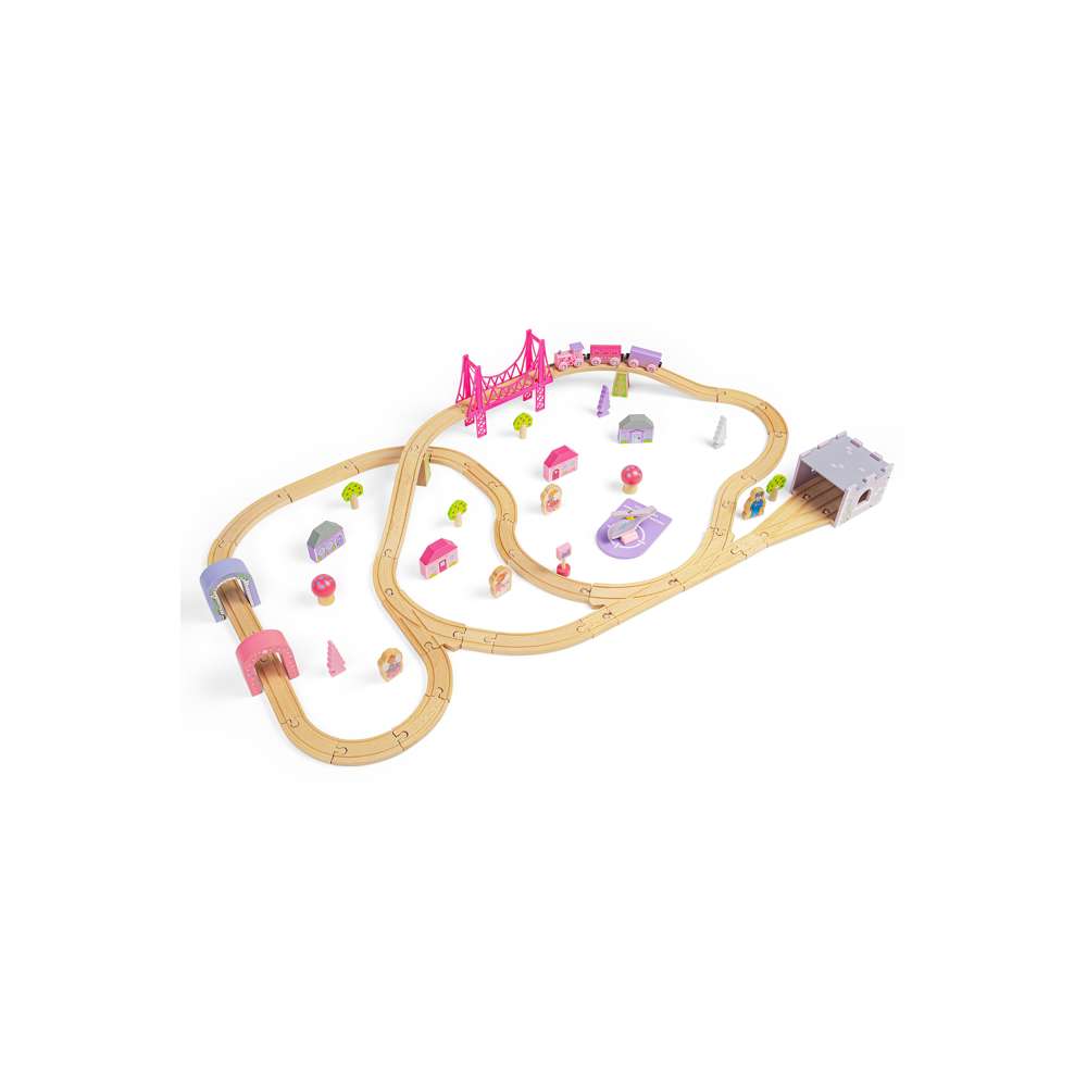 Fairy Town Wooden Train Set for Kids with 75 Pieces and Fairy Accessories