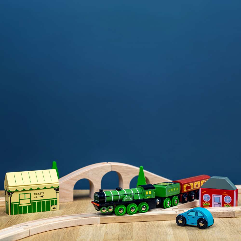 Flying Scotsman Wooden Train Set for Kids with Track and Accessories 42pcs