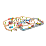 City Road and Railway Wooden Train Set for Kids 105 Piece Playset