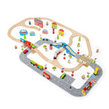 City Road and Railway Wooden Train Set for Kids 105 Piece Playset