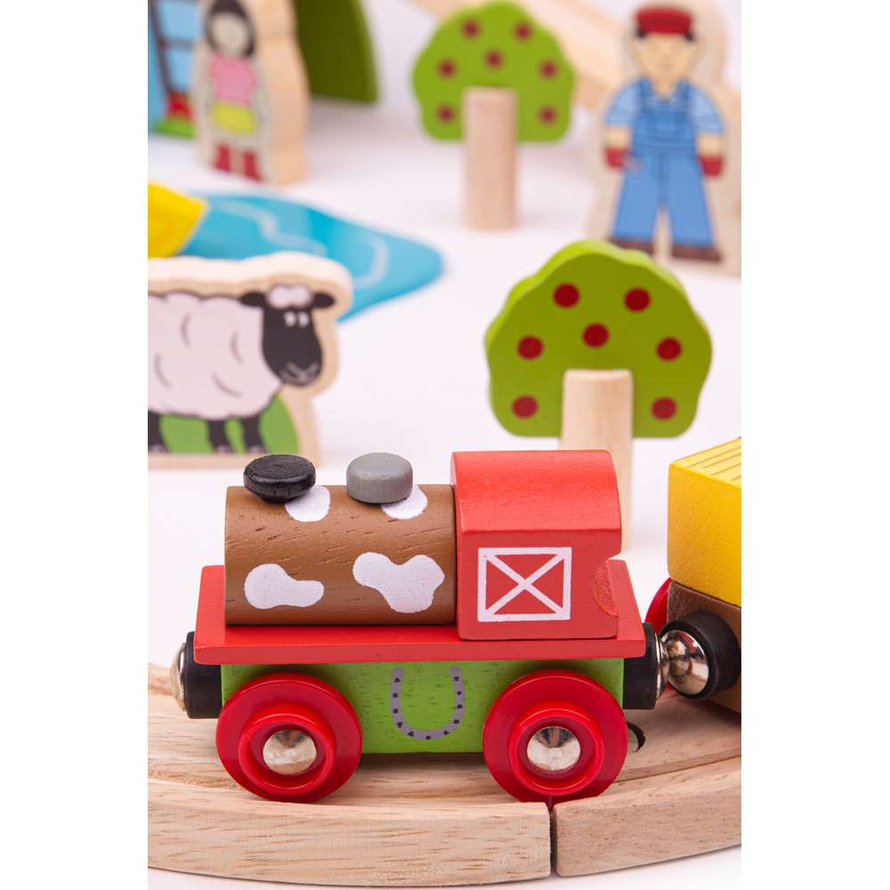 Wooden Farm Train Set for Kids with Animals and Accessories – 44 Piece Playset
