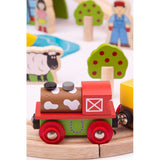 Wooden Farm Train Set for Kids with Animals and Accessories – 44 Piece Playset