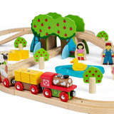 Wooden Farm Train Set for Kids with Animals and Accessories – 44 Piece Playset