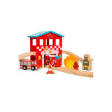 Wooden Fire Station Train Set for Kids 39 Piece Rescue Railway Play