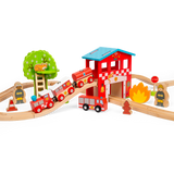 Wooden Fire Station Train Set for Kids 39 Piece Rescue Railway Play