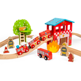 Wooden Fire Station Train Set for Kids 39 Piece Rescue Railway Play