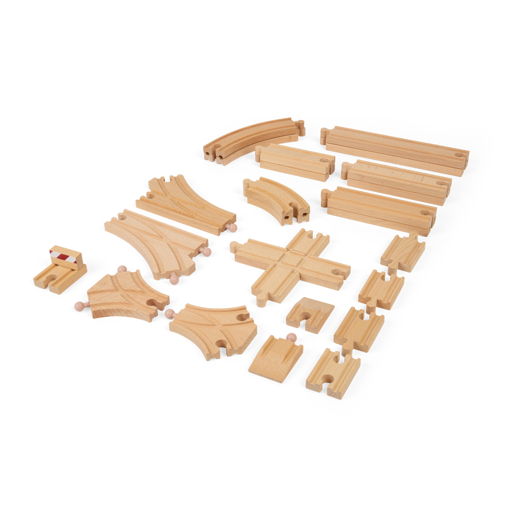 Low Level Wooden Train Track Expansion Pack – 25 Piece Railway Set