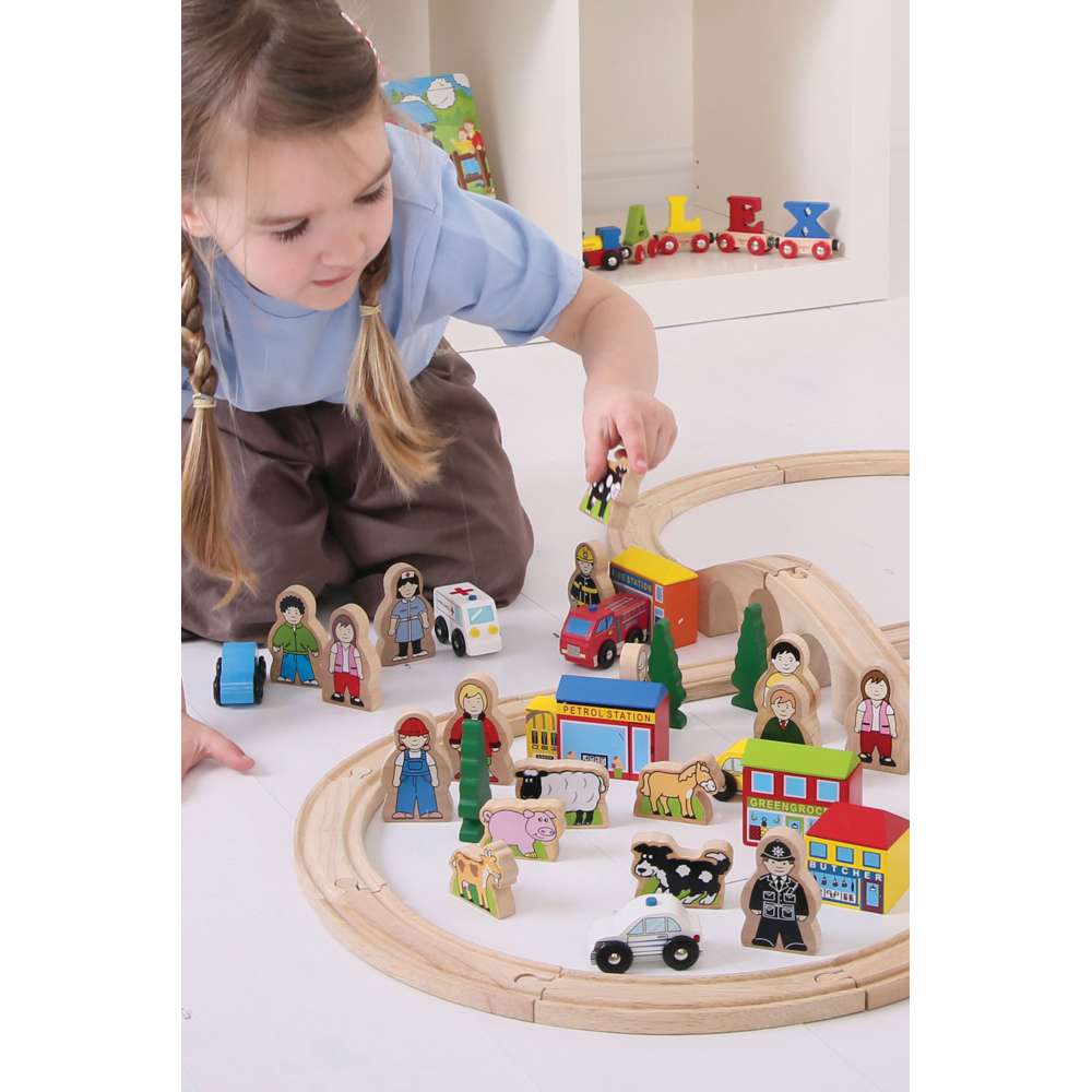 Trackside Wooden Train Set Accessories 32 Piece Set Compatible with Railways