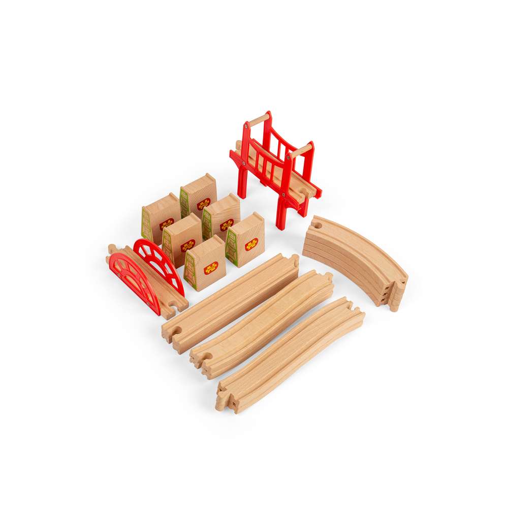 Wooden Bridge Expansion Set for Train Sets – 18 Piece Railway Accessory