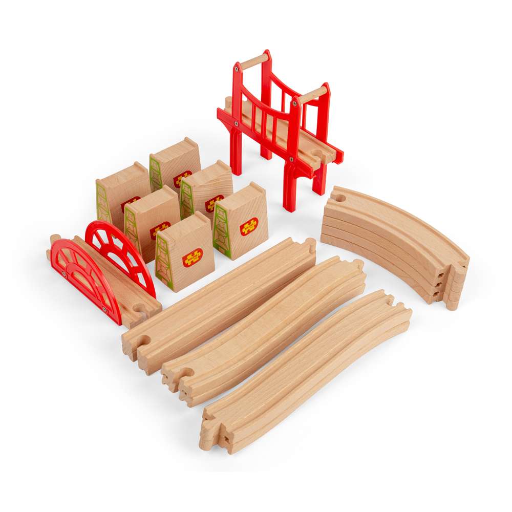 Wooden Bridge Expansion Set for Train Sets – 18 Piece Railway Accessory