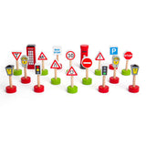 Bigjigs Wooden Road Signs Pack – Kids Traffic Playset Accessories 18pcs