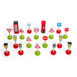 Bigjigs Wooden Road Signs Pack – Kids Traffic Playset Accessories 18pcs