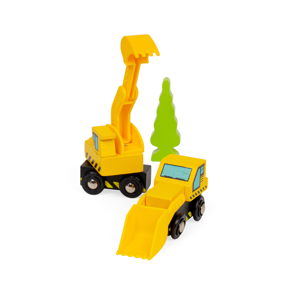 Wooden Construction Site Vehicles Set – Train Accessories for Kids