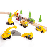 Wooden Construction Site Vehicles Set – Train Accessories for Kids