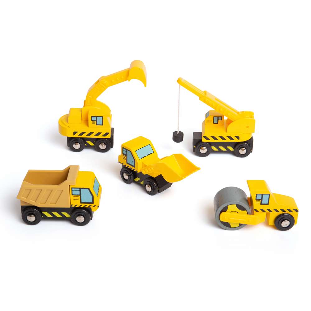 Wooden Construction Site Vehicles Set – Train Accessories for Kids