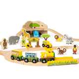 Safari Wooden Train Set for Kids with Wild Animals and Accessories 38 Piece