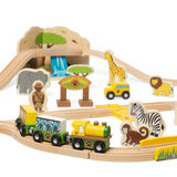 Safari Wooden Train Set for Kids with Wild Animals and Accessories 38 Piece