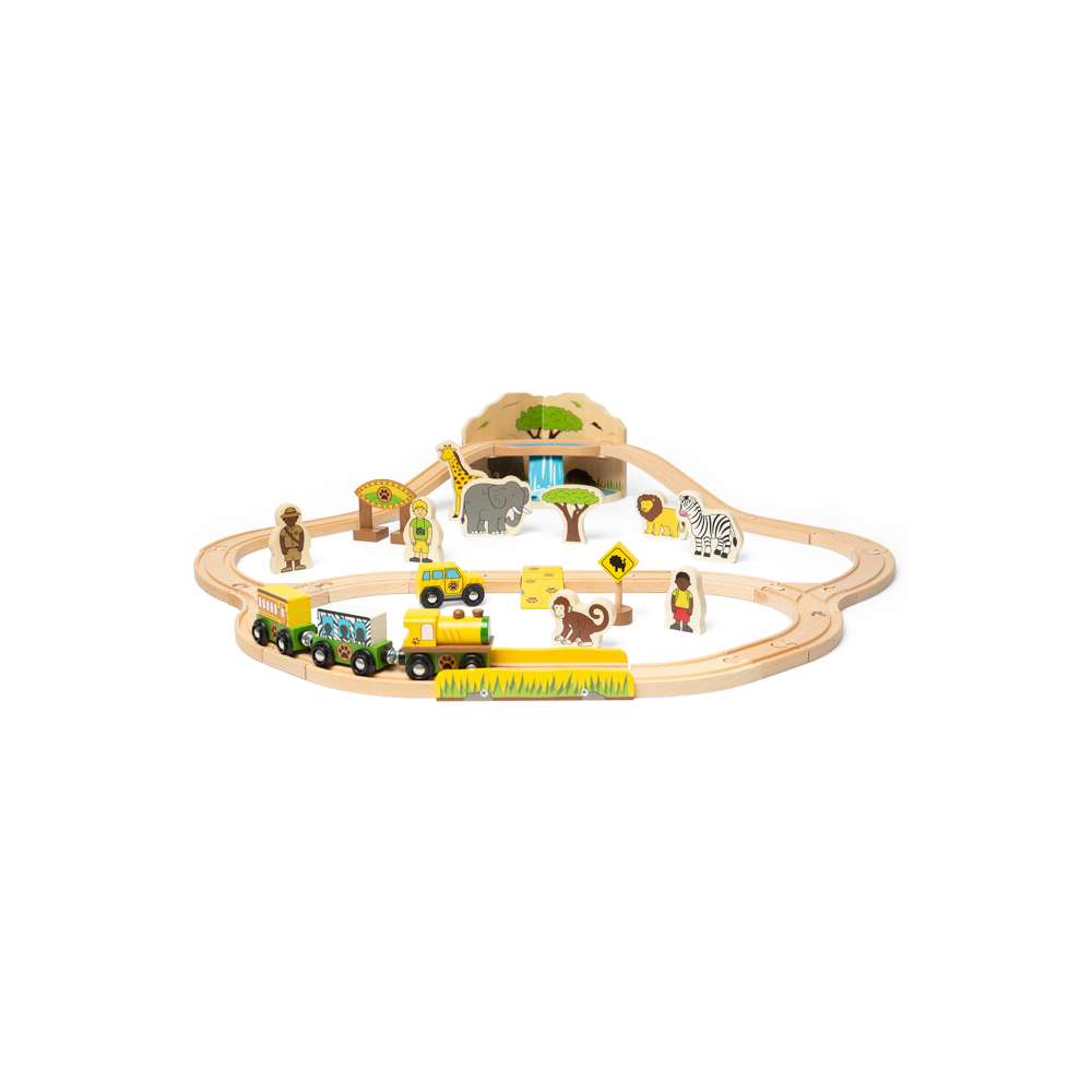 Safari Wooden Train Set for Kids with Wild Animals and Accessories 38 Piece