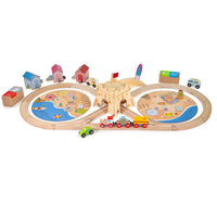 Coastal Clean Up Wooden Train Set for Kids with 70 Pieces and Accessories