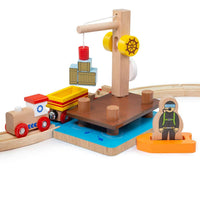 Crane Dock Dinghy & Diver – Wooden Train Accessory for Railway Sets