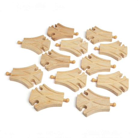 Curved Wooden Train Track Turnouts – Pack of 4, Compatible with Railway Sets