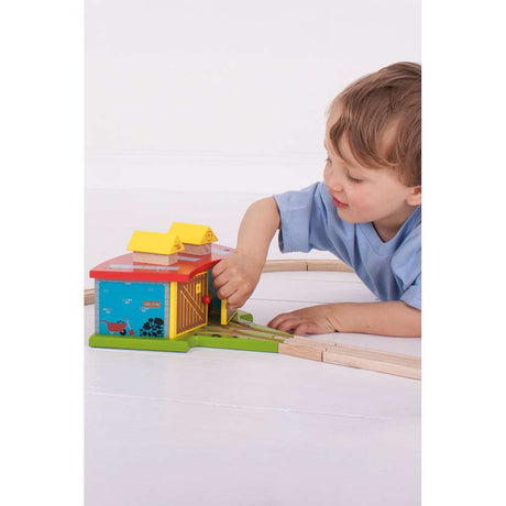 Triple Engine Shed – Wooden Railway Train Accessory Compatible with Major Brands