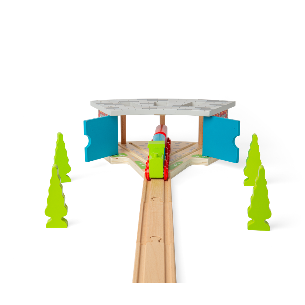 Triple Engine Shed – Wooden Railway Train Accessory Compatible with Major Brands