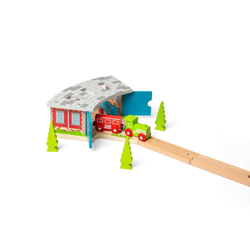 Triple Engine Shed – Wooden Railway Train Accessory Compatible with Major Brands