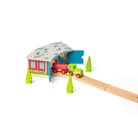 Triple Engine Shed – Wooden Railway Train Accessory Compatible with Major Brands