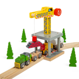 Big Yellow Toy Crane – Wooden Railway Construction Accessory for Kids