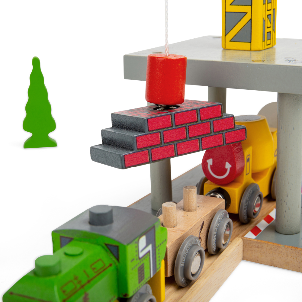 Big Yellow Toy Crane – Wooden Railway Construction Accessory for Kids