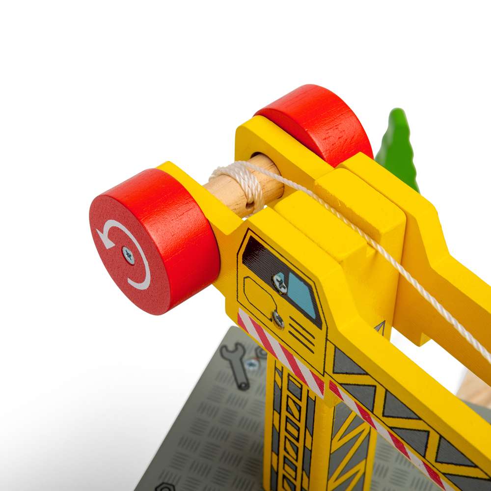 Big Yellow Toy Crane – Wooden Railway Construction Accessory for Kids
