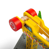 Big Yellow Toy Crane – Wooden Railway Construction Accessory for Kids